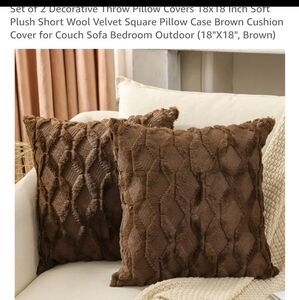 Set of two decorative pillow cases 20×20 soft Plush short wool Dark brown New